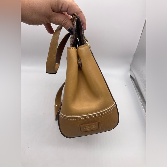 Coach 11609 Hampton Beige Brown Embossed Signature Stripe Leather Satchel Purse - Picture 7 of 10